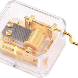 clear Acrylic Plastic Rectangle Shape Music Box with 18 Note Hand Crank Musical